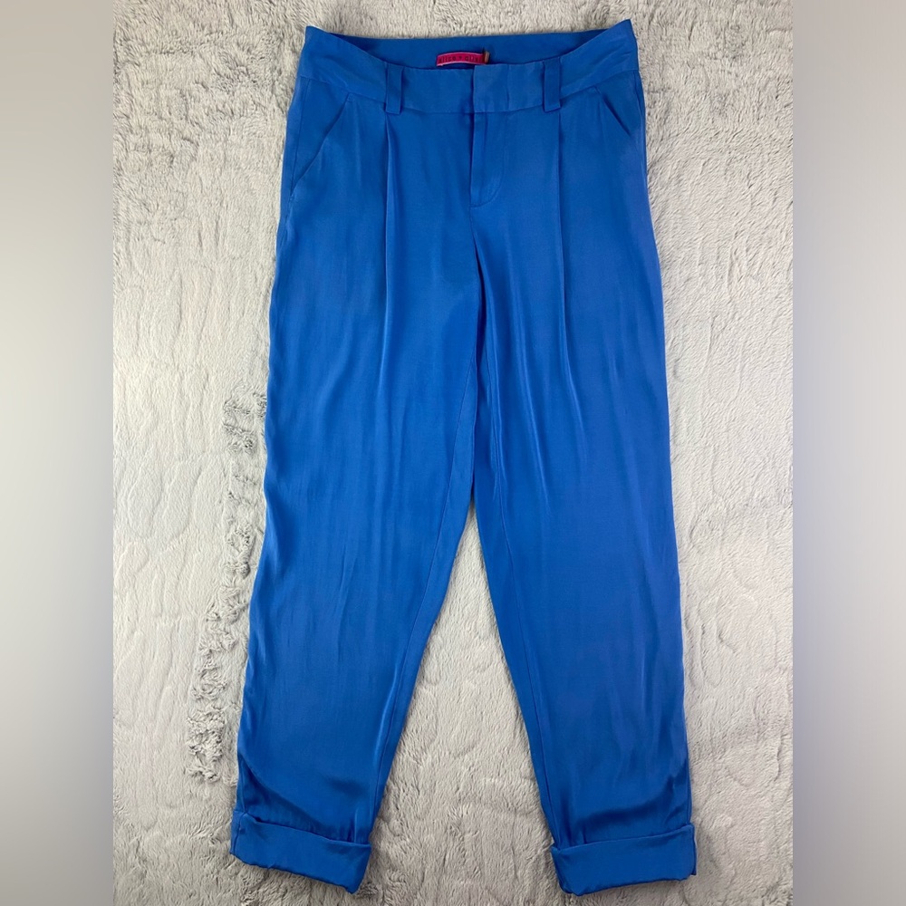 Alice and Olivia Silk Cobalt Blue Cuffed Capri Pants Medium